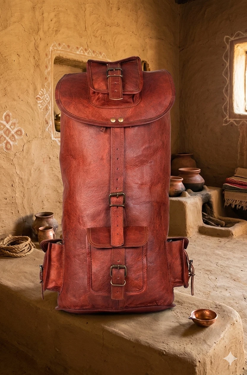 20" High Upgrated Leather Backpack Rucksack Travel Bag For Men's and Women's