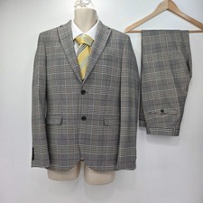 Next Suit 2 Piece Grey Check Jacket Blazer Size 38R Trousers 30R Skinny Fit