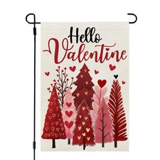 Valentines Day Garden Flag Heart 12x18 Inch Double Sided Red Trees Welcome Decor