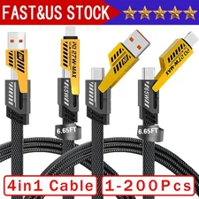 3Ft 65W 4 in 1 Multi Charging Cable Flat Braided USB C Charge Cord Transfer Lot