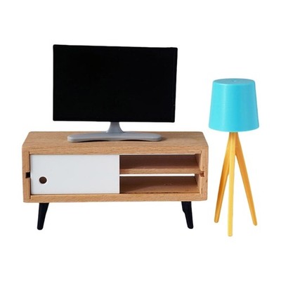 Dollhouses Miniature TV Cabinet Floor Lamp Set for 1/12 Scale Furniture Decors