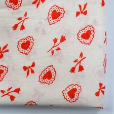 Vintage Feedsack Fabric Novelty Valentines Day Red Hearts Bows 1940s Old 18x20