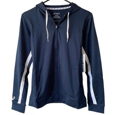 NEW ASICS Junior's Lani Track Jacket Size Large Navy Blue Sports Full Zip Hood