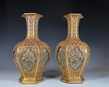 Fine Pair of Chinese Vases with Enameled Silver Filigree Panels