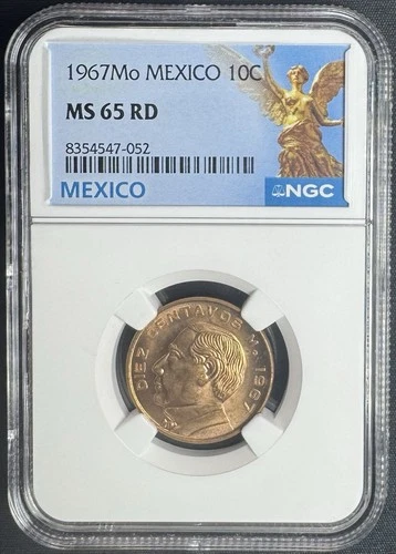 1967 Mo Mexico 10 Centavos NGC MS 65 RD Angel of Independence Label
