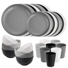 32pcs Wheat Straw Dinnerware Sets,Plates and Bowls Sets,Reusable Plastic Plat...