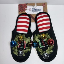Dearfoams Women  s XS 7-8 Black Get Lit Christmas Holiday Slippers New g3 