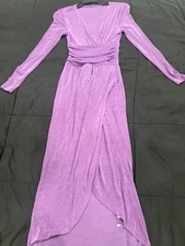 SHEIN Purple Knit Maxi Dress V-Neck Long Sleeve Solid Pullover Size S