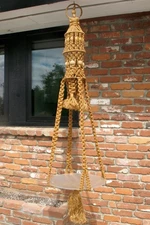 Vtg. 60s 70s Macrame Table/Plant Hanger Retro Boho Decor w/ Glass 60" to table