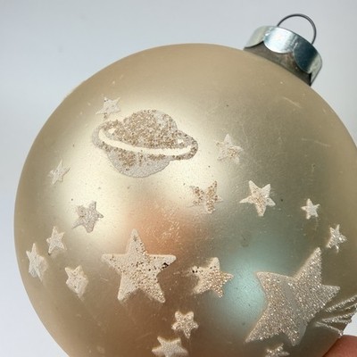 Vtg Shiny Brite Moon Stars Planet Stenciled Satin Gold Mercury Glass Ornament Lg