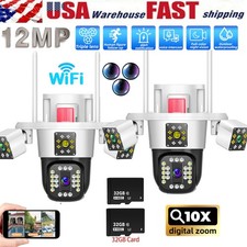 12MP 3 Lens WiFi IP Security Camera Wireless Outdoor CCTV PTZ Home IR Cam USA