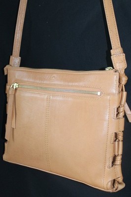 NEW NWOT C & C California Light Brown Leather Braid Trim Crossbody Bag