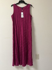 Eileen Fisher Pleated F/L Silk Midi Dress , Medium , Geranium, NWT , $328