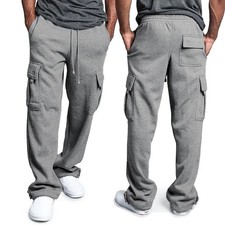 Mens Tracksuit Cargo Sweatpants Pro Club Bottoms Jogging Sports Pants Trousers