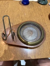 Vintage Pipe Holder Ashtray SOLID WALNUT Thick Park Sherman Ashtray USA