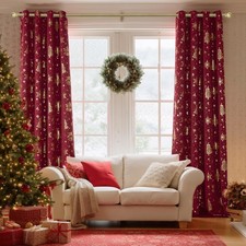 2 Panels Christmas Red Curtains 42 x 84 Inch, Gold Stamped Grommets Curtain D...