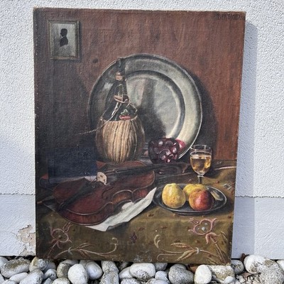 Berthold Stillleben mit Geige und Früchten 1931 Öl auf Leinwand Realistisch