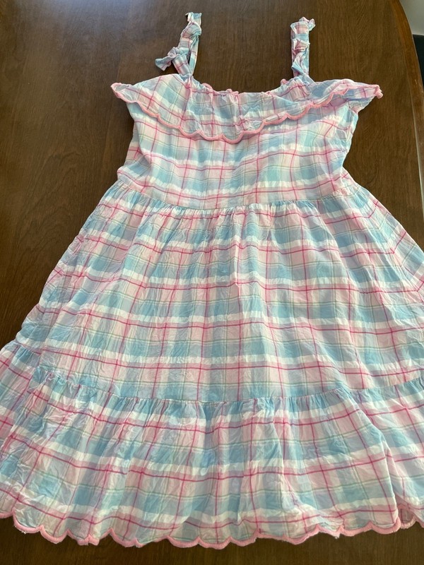 Janie and Jack Girls Pink and Blue Checked Dress, Size 10