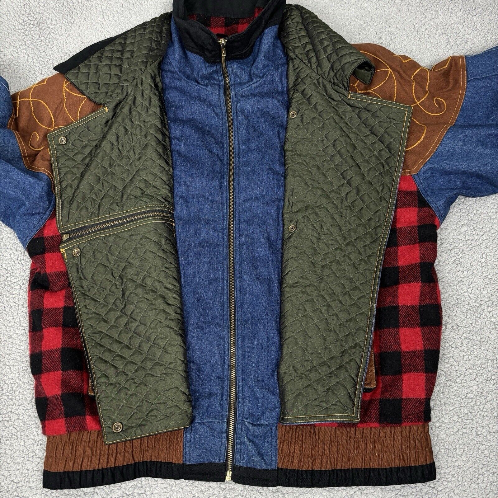 Gallery Patchwork Jacket Men's Medium Plaid Denim… - image 16