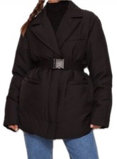 Na-kd Womens Padded Belted Blazer Jacket Black Size 40 Rrp £104 Uk Seller