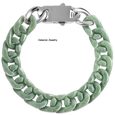 Real Grade A Natural Green Jade Jadeite Bracelet Cuban Curb Link Chain 5.9-9.4in