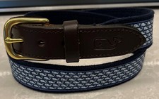 VINEYARD VINES BLUE WHALE - Canvas Brown Leather Belt - Size 30