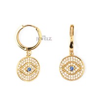 14K Gold VS/F-G Diamond And Blue Sapphire Evil Eye Hoop Earrings - The Jewelz