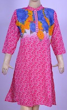 Indian Designer Bollywood Kurti Floral Abstract Pink Tunic Long Cotton Kameej