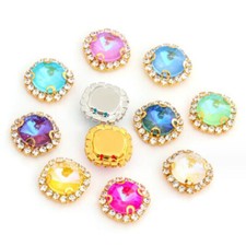 20pcs Sew On Glass Crystal Mocha Fluorescence Rhinestone Rivoli Stone Jewels