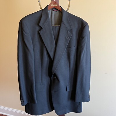 HART SCHAFFNERS & MARX BLACK Marshall Field's Mens Suit Jaket 43.5 L Pants 34 W