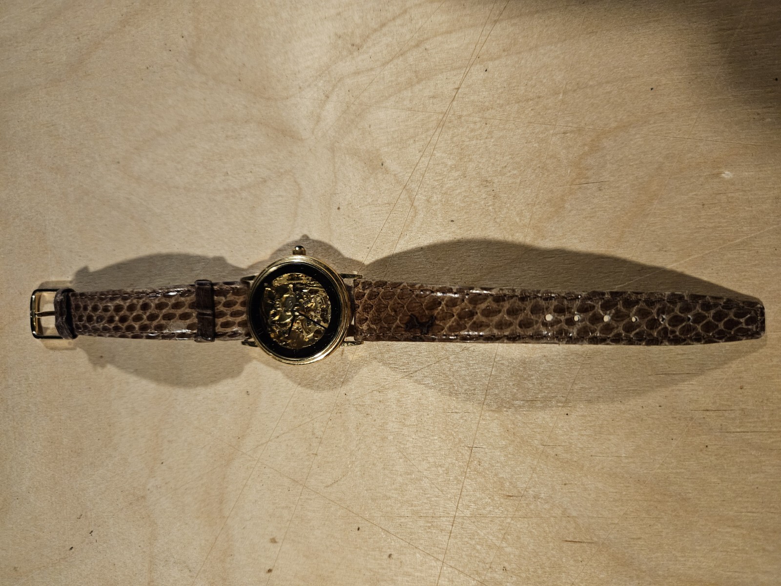 Vintage Bulova Skeleton Windup Watch With Genuine Sea Snake Bands