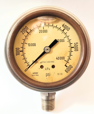 #ad Haenni 0 6000 PSI Pressure Gauge Stainless Steel Body 1 4quot; NPT Brass Stem Swiss $23.15