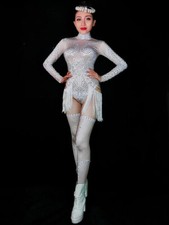 Fashion Women Rhinestones Jumpsuit Stage Wear Dance Bodysuit Jumpsuit Costume