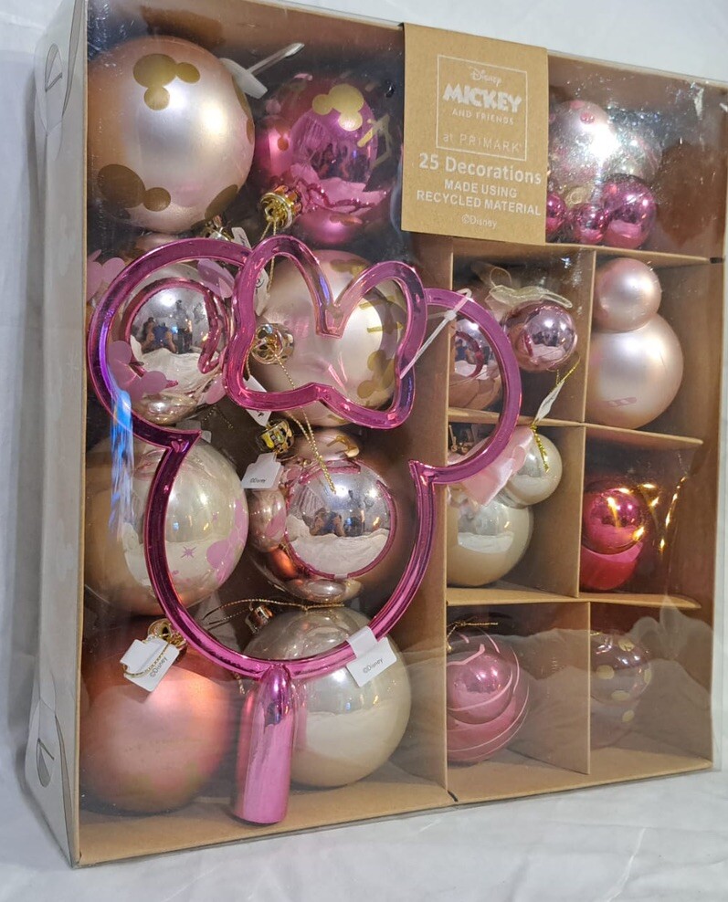 Disney Primark Christmas Mickey Mouse Baubles Red/Pink Decoration