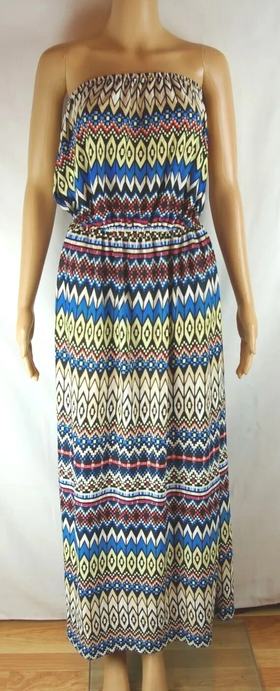 Manhattan Blues Multi- Colored Patterned Straples… - image 1