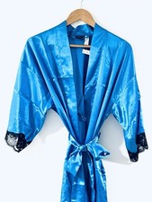 New Fredericks of Hollywood Blue Short Robe With Black Lace Size S/M