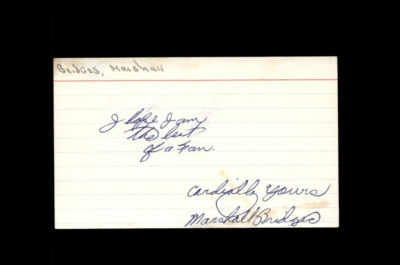 Marshall Bridges Yankees Cardinals authentic autographed 3x5 card