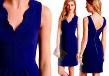 Anthropologie Ridged Ruffles Dress XSmall Runs Small Blue Textured Classic NWT