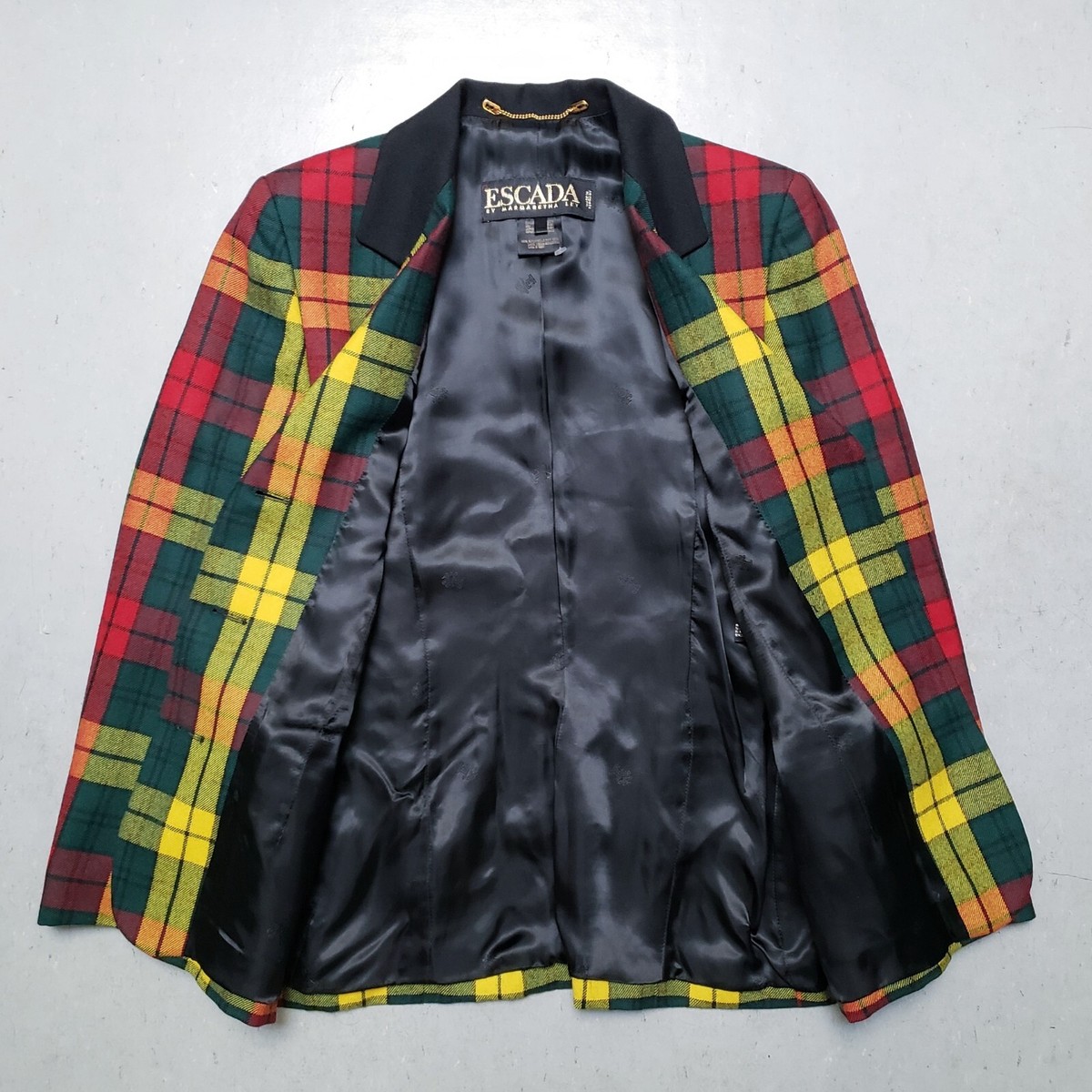 NEW Vtg 90s ESCADA Wool Tartan Plaid Jacket Party Sz 38 Yellow Red 