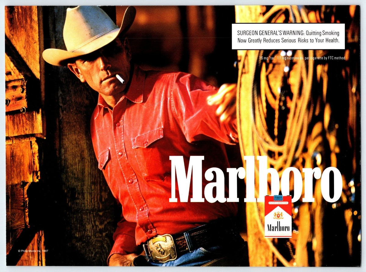 Marlboro カウボーイ ポスター 1997年製 Marlboro カウボーイ イラスト レトロミニポスター B5サイズ 複製広告