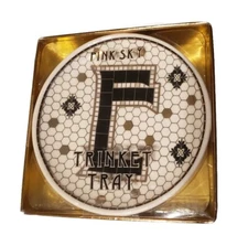 NIP Pink Sky Monogram "E" Trinket Tray Ring Dish Holder Honeycomb Art Nouveau 