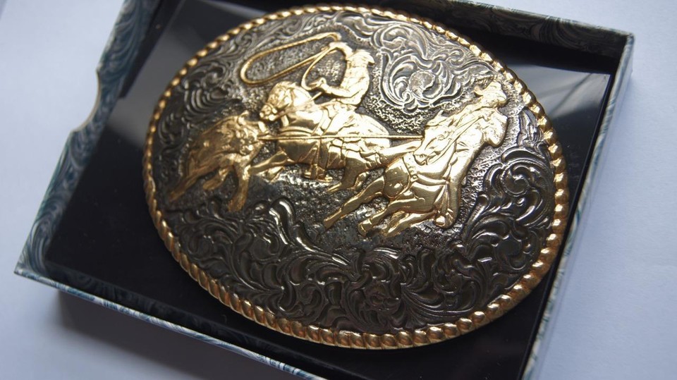 Crumrine TEAM ROPING Silver Belt Buckle M & F Western c02102 | eBay