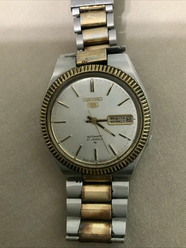 VTG Seiko 5 Automatic 21J Mens Watch 7019-8100 Day Date Working