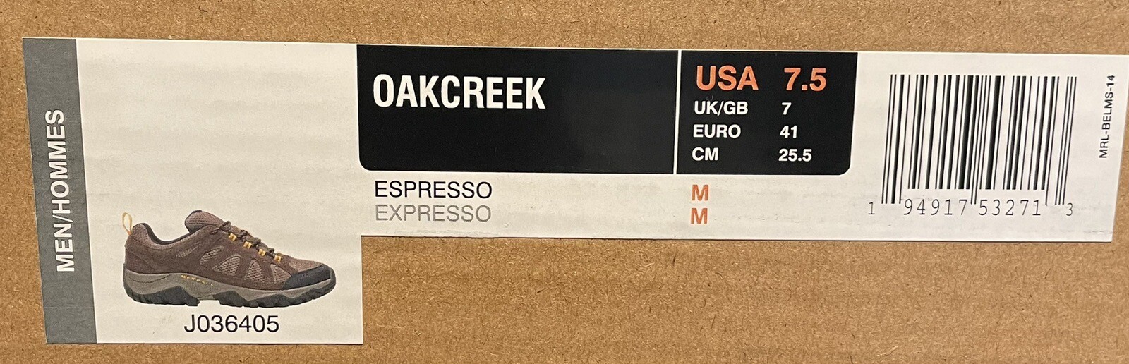 Size 7.5 MERRELL Mens Brown Oakcreek Low Walking Hiking Shoe Trainers