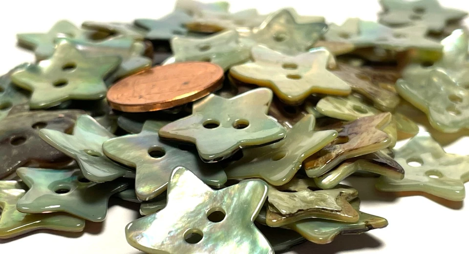 8 PCS ONLY! Dyed Pale Green Star Abalone Shell Sew-thru Buttons 19mm 3/4" 13552 - Image 4 of 4