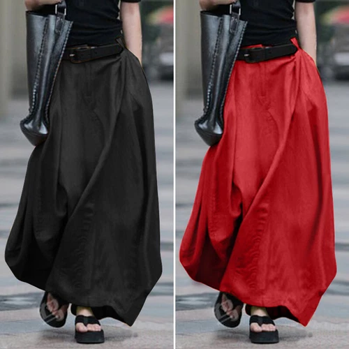 Damen Frauen Mode Hippie Lange Röcke Baumwolle Leinen Hippie Freizeitkleid - Bild 6 von 24