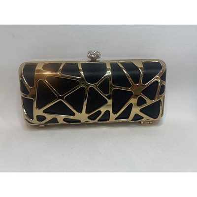 Charming Charlie Clutch Black Gold Geometric Rhinestones Chic Evening Bag Y2K