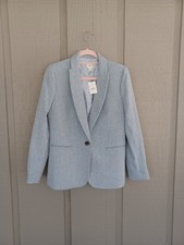 J Crew Factory Herringbone One Button Blazer Size 6 Women Preppy Linen Cotton