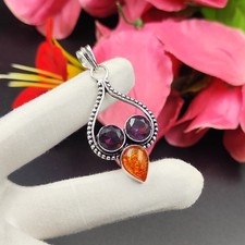 Baltic Amber Gemstone Handmade 925 Sterling Silver Jewelry Pendant Sz-2.25