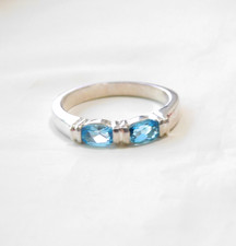 Sterling Silver Oval 2 Stone Blue Topaz Band R1356